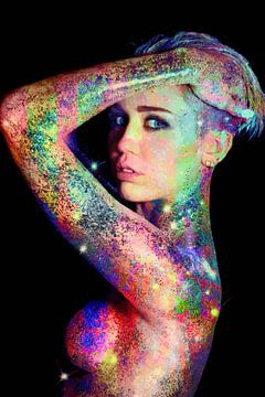 Miley Cyrus Modernes abstraktes Porträt in Farbe von Art By Dominic