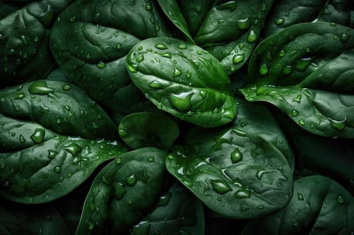 Verse Spinazie met waterdruppels