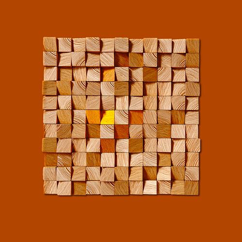 Minimalistisch abstract van houten blokjes op terracotta