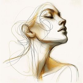 Portret in goud en zwart. lijntekening . (2) van Ineke de Rijk