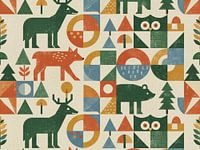 Geometric Animal Forest Seamless Pattern – Retro Nature Design