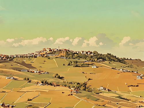 Dorp op een heuvel in Langhe