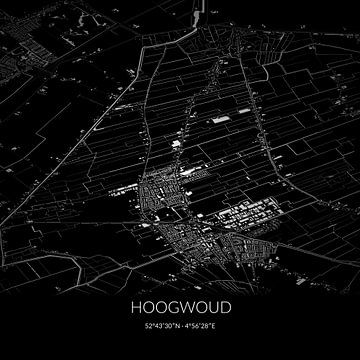 Carte en noir et blanc de Hoogwoud, en Hollande du Nord. sur Rezona
