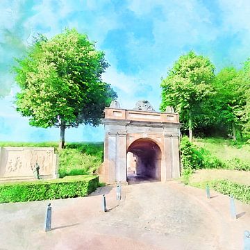 Aquarel afdruk van de Gentsepoort in Hulst, Zeeuws-Vlaanderen van Danny de Klerk