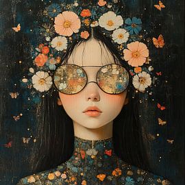 Blume Frau | Frauen Portrait von Blickfänger Gemälde