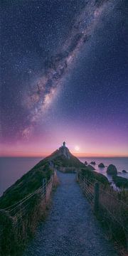 New Zealand Nugget Point Lighthouse Milkyway Vertorama by Jean Claude Castor