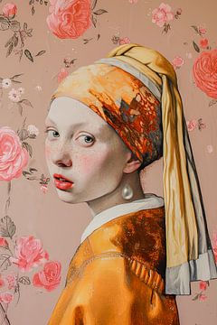 Girl with a pearl earring in warm tones by Vlindertuin Art