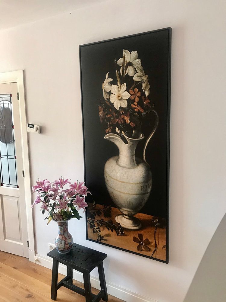 Daffodils, periwinkle and violets in a jug, Ludger tom Ring the Younger 