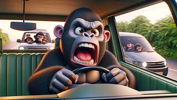 Un gorille en colère dans un embouteillage - Tension au volant sur artefacti
