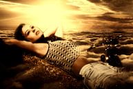 daydreaming of a young dressed woman in the clouds. by Cor Heijnen thumbnail