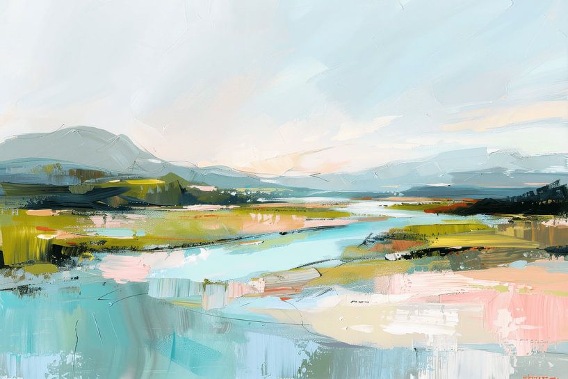 Abstract landscape in pastel colours by Japandi Art Studio