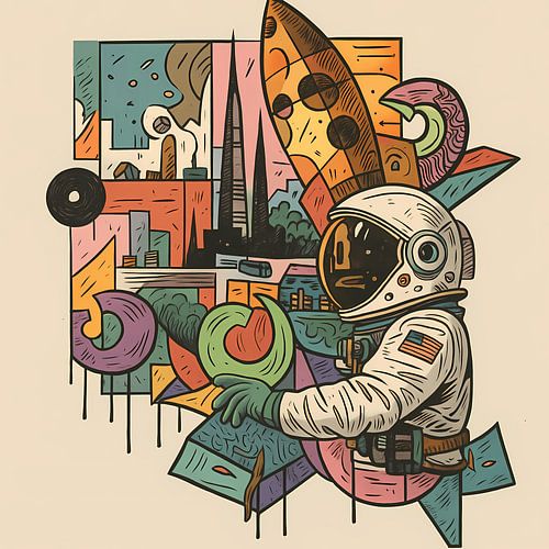 Illustratie astronaut en raket