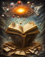 Alle boeken van de wereld zweven rond in het heelal  tussen realiteit en surrealisme-1
