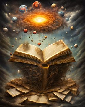 Alle boeken van de wereld zweven rond in het heelal  tussen realiteit en surrealisme-1 by Carina Dumais