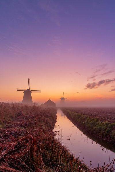 Farbenfroher Sonnenaufgang an den Schermer-Windmühlen von Photo Henk van Dijk