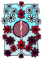 Red and white Flowers in Blue Grey