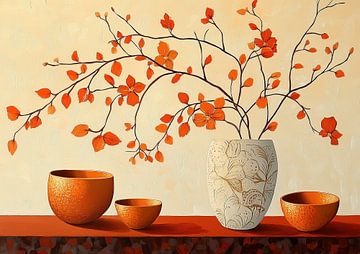 Vase with Orange Branches by Eye catching paintings
