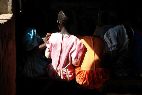 Girls in a church, refugee camp