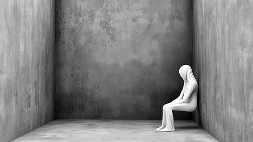 Spookachtige figuur in een lege kamer