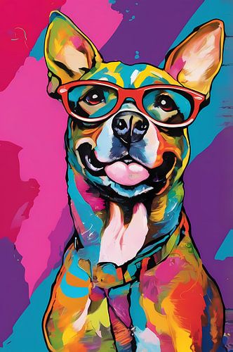 Kleurrijke hond met bril