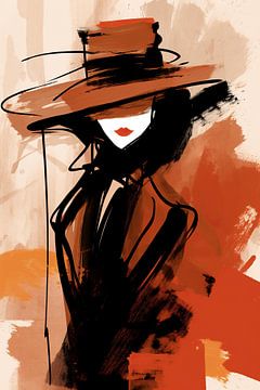 Dame mit Hut | Modernes Porträt von ARTEO Gemälde