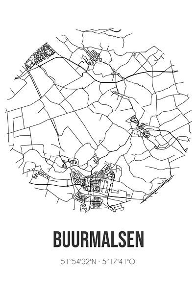 Buurmalsen (Gelderland) | Karte | Schwarz und Weiß von Ortsdrucke
