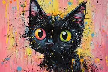 Abstract kleurrijk schilderij van een kat van Art & Soul Creations