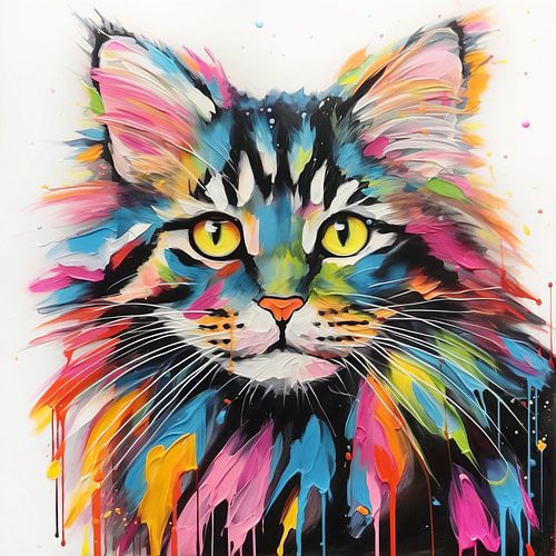 Kattenportret met kleurrijke penseelstreken