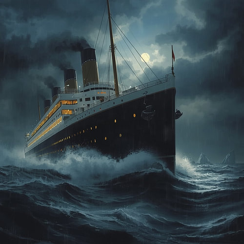 Stormy Ocean Steamship Painting – Vintage Ship in Moonlight