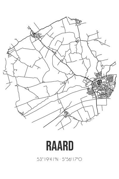 Raard (Fryslan) | Map | Black and white by Prints of Place