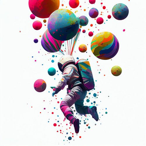 Astronaute et planètes colorées sur Poster Art Shop