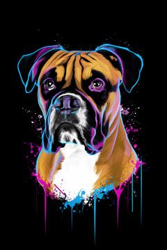 Farbenfroher Boxer Hund - Stilvolles Pop-Art Porträt für moderne Wohnkultur von Felix Brönnimann