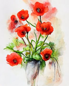 Vase with red poppies by Bert Nijholt