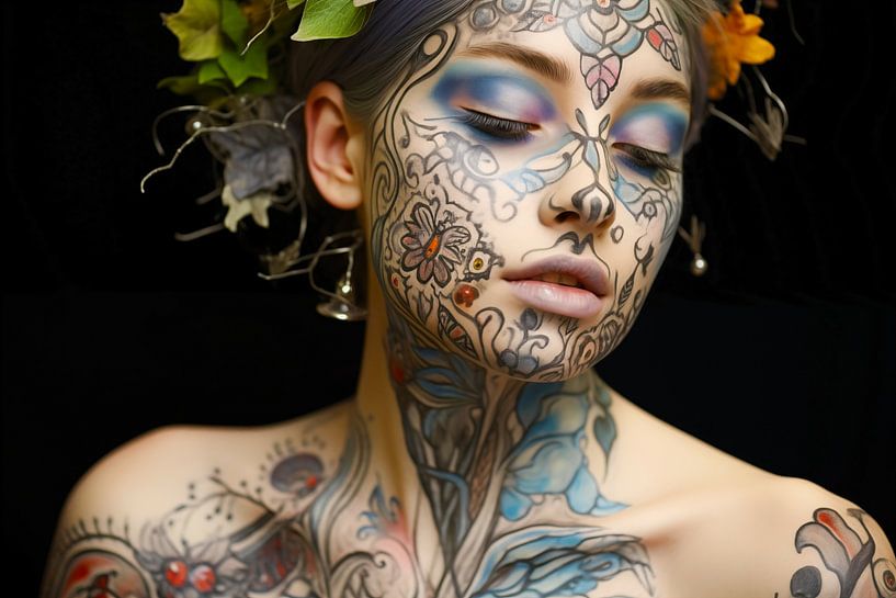 Artfully Decorated Woman with Flower Crown and Tattoos by Glitzy Fusion Frames