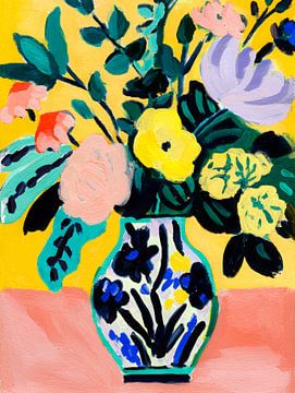 Vrolijk bloemstilleven – kleurrijke moderne schildering vol zomerse energie
