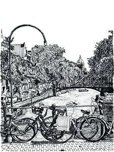 Zeichnung Amsterdam Stadtzentrum der Niederlande