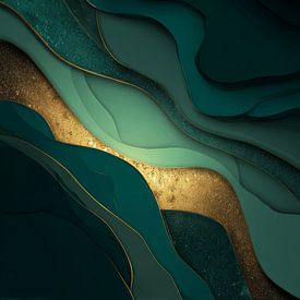 Abstrakte Schichtung in Smaragd und Gold Organisches Lichtspiel von Eva Lee