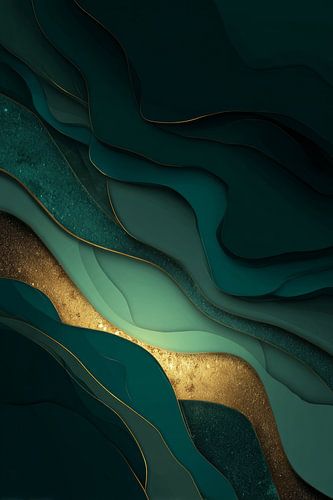 Abstract Layering in Emerald and Gold Organic Play of Light