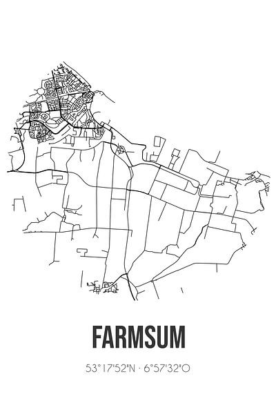 Farmsum (Groningen) | Landkaart | Zwart-wit van Stad & Wand