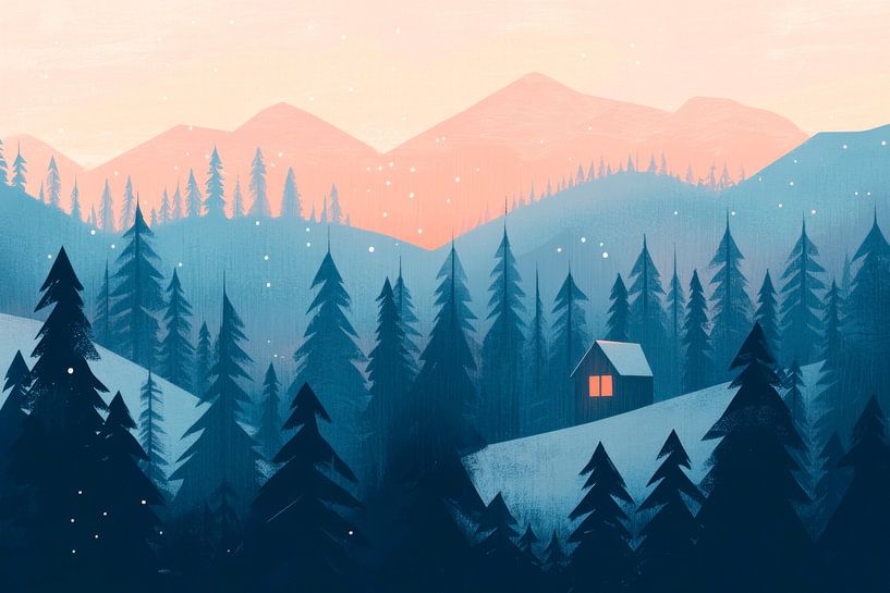 Cabane de la forêt de montagne par Poster Art Shop