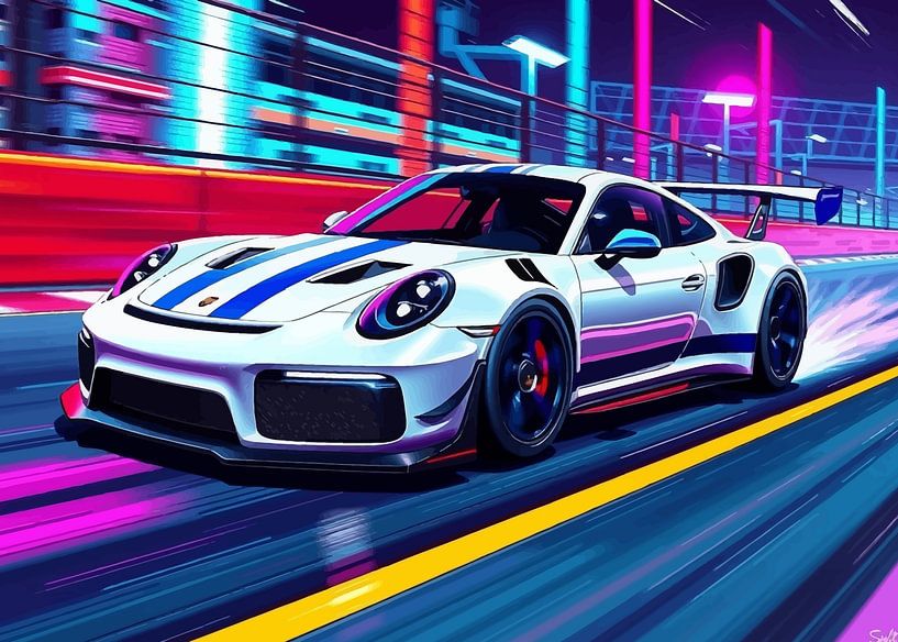 Porsche 911 GT3 RS White and Blue Stripes by MIROKKU