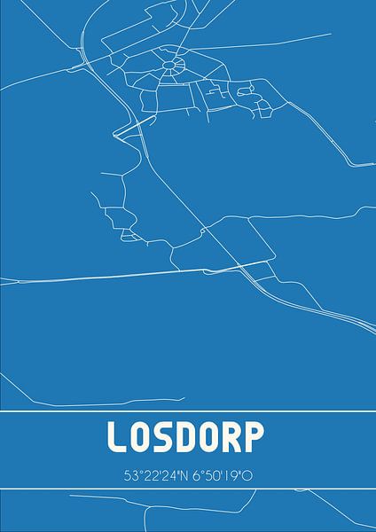 Blauwdruk | Landkaart | Losdorp (Groningen) van Stad & Wand op canvas ...