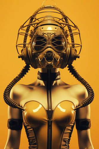 Digitaal creëerde hele mooie sexy vrouw met bizar fetisj masker in hi fashion-stijl