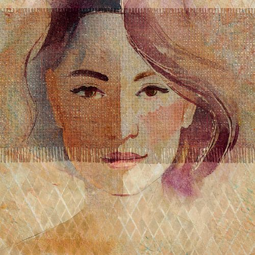 Rustig Collage portret van een vrouw. Mixed media.