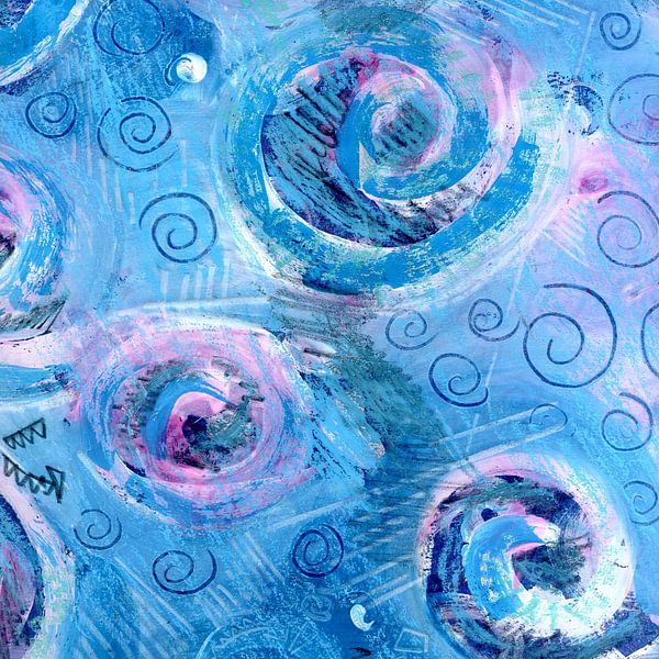 Circles in blue with spirals by Claudia Gründler