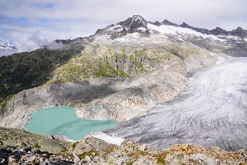 Zomers berglandschap in Zwitserland met groene alpenweiden en markante bergtoppen.
