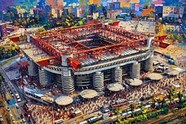 Le stade de football San Siro à Milan, une peinture impressionniste. sur Galerie Hoppenbrouwers