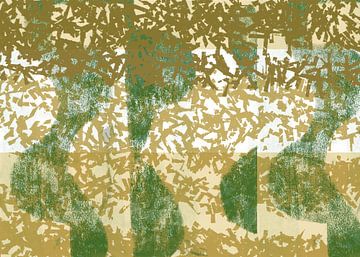 Modern abstract art. Shapes in shades of green and yellow by Dina Dankers