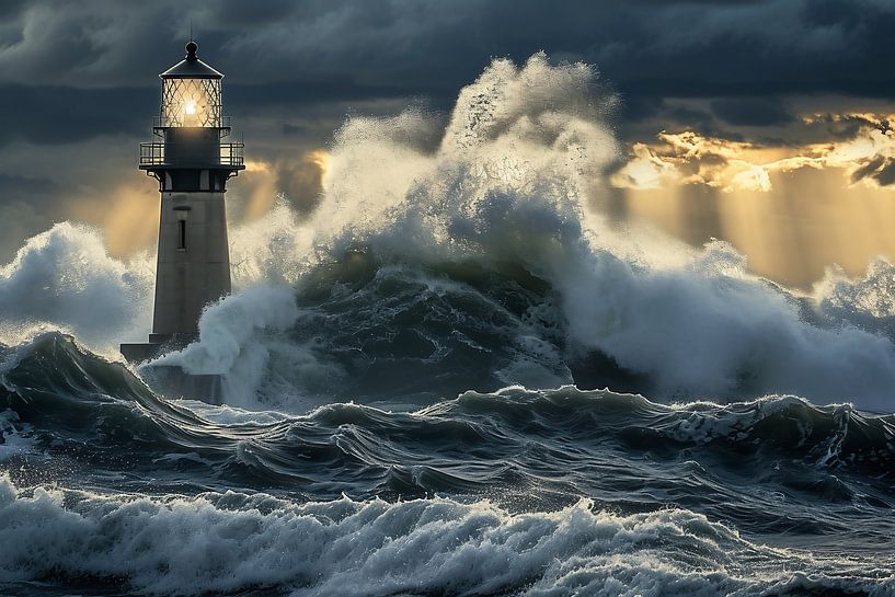Leuchtturm, stürmische Wellen von fernlichtsicht