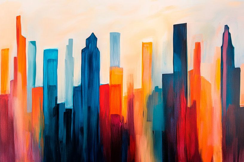 Colourful silhouettes of an urban landscape by Poster Art Shop